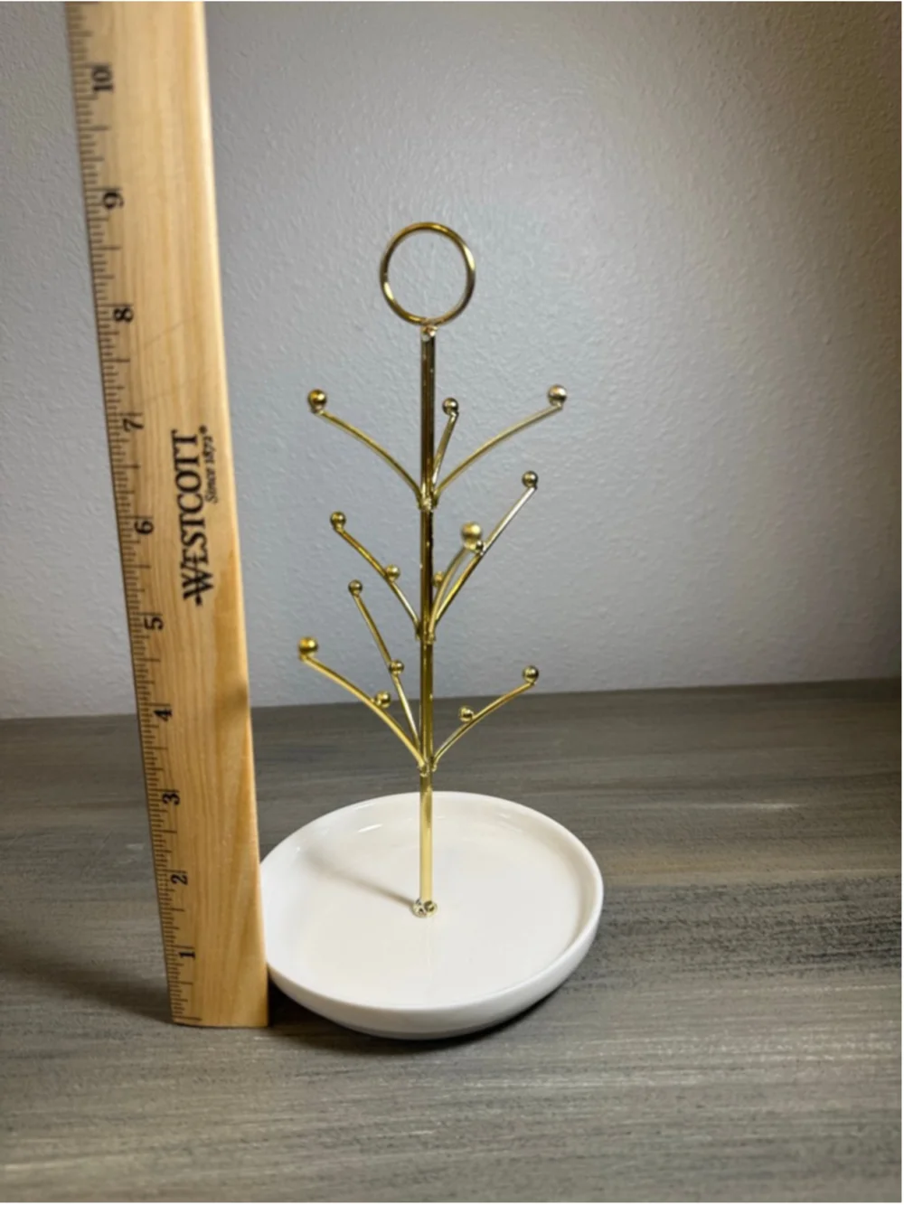 gold-colored jewelry tree stand ornament display trinket tray